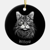 シックパーソナライズされたハンド描画ブラック&ホワイト セラミックオーナメント (正面)