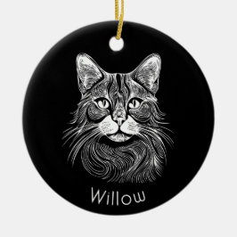 シックパーソナライズされたハンド描画ブラック&ホワイト セラミックオーナメント