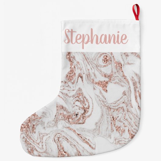 シックパーソナライズされたバラ金ゴールドフェイク大理石 ラージクリスマスストッキング (裏面)