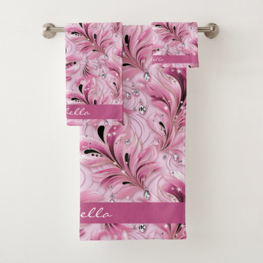 シックパーソナライズされたピンクグラムラグジュアリーパターン バスタオルセット (インサイチュ)