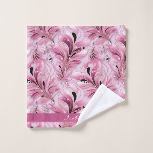 シックパーソナライズされたピンクグラムラグジュアリーパターン バスタオルセット (ウォッシュタオル)