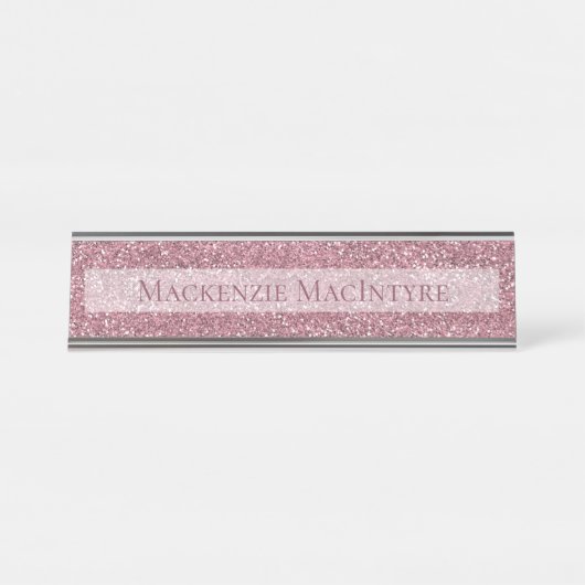 シックパーソナライズされたピンクグリッター | ローズゴールド デスクネームプレート (正面)