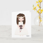 シックパーソナライズされたファーストコミューオンブラウンのヘアガール カード (黄色い花)