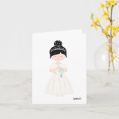 シックパーソナライズされたファースト聖体拝領アジアの少女 カード (黄色い花)