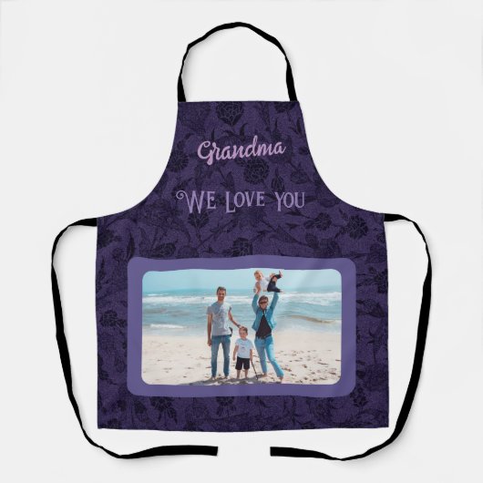 シックパーソナライズされたフォト文字おばあちゃんギフトバイオレット エプロン (正面)