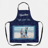 シックパーソナライズされたフォト文字おばあちゃんギフトブルー エプロン (正面)