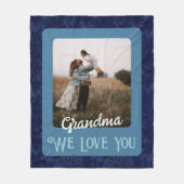 シックパーソナライズされたフォト文字おばあちゃんギフトブルー フリースブランケット (正面)