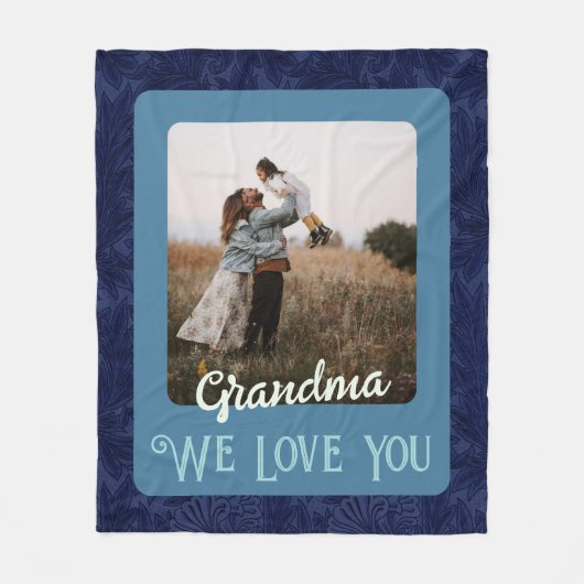 シックパーソナライズされたフォト文字おばあちゃんギフトブルー フリースブランケット (正面)
