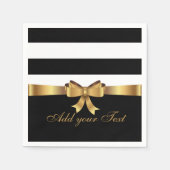 シックパーソナライズされたブラックストライプ金ゴールドBOW スタンダードカクテルナプキン (正面)