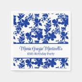 シックパーソナライズされたブルーアズールフローラルパターン スタンダードカクテルナプキン (正面)