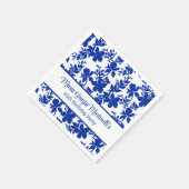 シックパーソナライズされたブルーアズールフローラルパターン スタンダードカクテルナプキン (角)