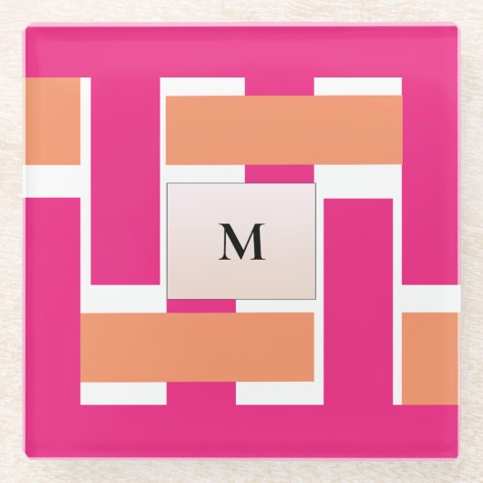 シックパーソナライズされたモノグラフェミニンムストライプ ガラスコースター (正面)