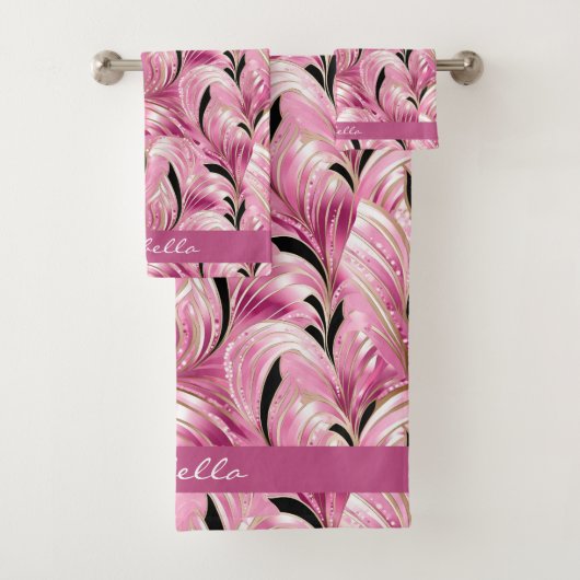 シックパーソナライズされたラグジュアリーピンクグラムパターンシャワー バスタオルセット (インサイチュ)