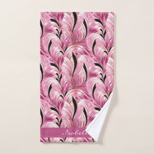 シックパーソナライズされたラグジュアリーピンクグラムパターンシャワー バスタオルセット (ハンドタオル)