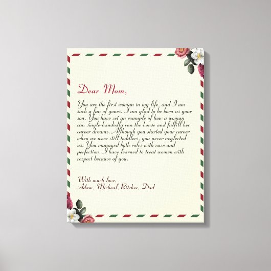 シックパーソナライズされたラブレター手書きカップル キャンバスプリント (正面)