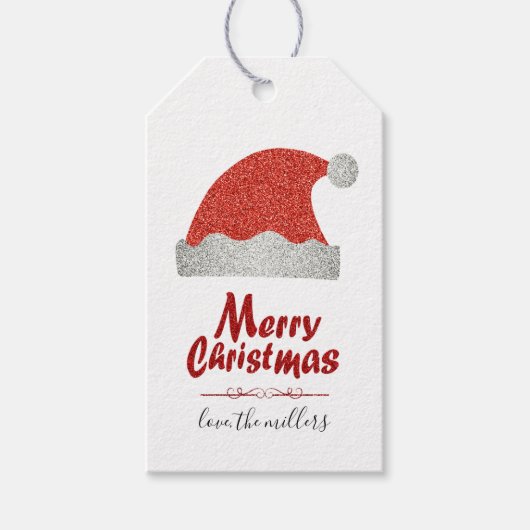 シックパーソナライズされたレッドグリッターメリークリスマスネーム ギフトタグ (正面)