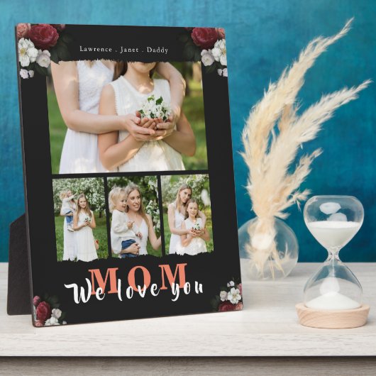 シックパーソナライズされた愛ママ4家族写真 フォトプラーク (側面)