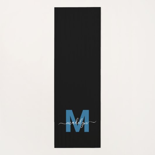 シックパーソナライズされた書名モノグラムブルー ヨガマット (裏面)