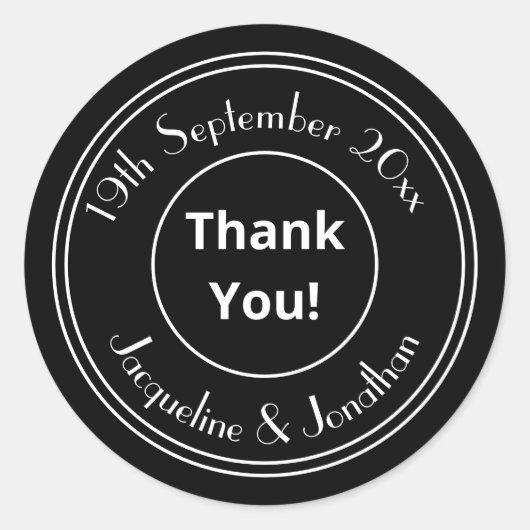 シックパーソナライズされたB&Wサンキュー封筒用シール ラウンドシール (正面)