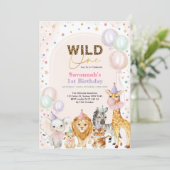 シックパーティーアニマルズワイルドサファリガール1st誕生日 招待状 (スタンド正面)