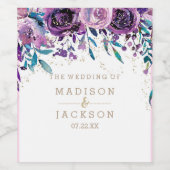 シックパープルきらめくフローラワイン金ゴールド結婚ズモン ワインラベル (シングルラベル)