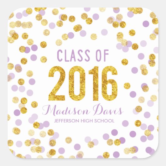 シックパープルと金ゴールドグリッター卒業 スクエアシール (正面)