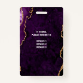 シックパープルアゲート金ゴールドグリッター会議イベント バッジ (裏面)