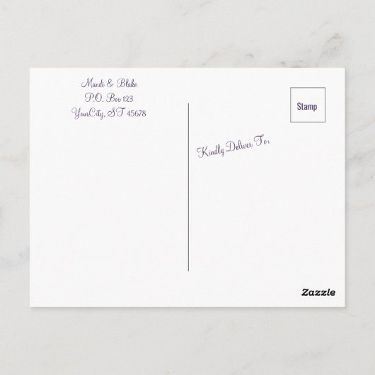 シックパープルアジサイ結婚式招待状ハガキ ポストカード (裏面)