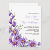 シックパープルアスターフローラグリーナリー誕生日 招待状 (正面/裏面)