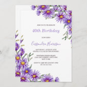 シックパープルアスターフローラ誕生日 招待状 (正面/裏面)