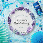 シックパープルウォーターカラーフローラブライダルシャワー ペーパープレート (パーティー)