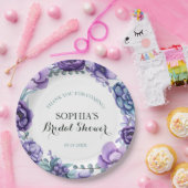 シックパープルウォーターカラーフローラブライダルシャワー ペーパープレート (パーティー)