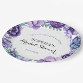シックパープルウォーターカラーフローラブライダルシャワー ペーパープレート (アングル)