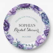 シックパープルウォーターカラーフローラブライダルシャワー ペーパープレート (正面)