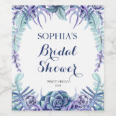 シックパープルウォーターカラーフローラブライダルシャワー ワインラベル (シングルラベル)