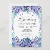シックパープルウォーターカラーフローラブライダルシャワー 招待状 (正面)