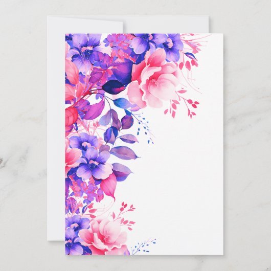 シックパープルウォーターカラーフローラ80誕生日 招待状 (裏面)