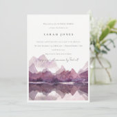 シックパープルウォーターカラーマウンテンレイクブライダルシャワー 招待状 (スタンド正面)