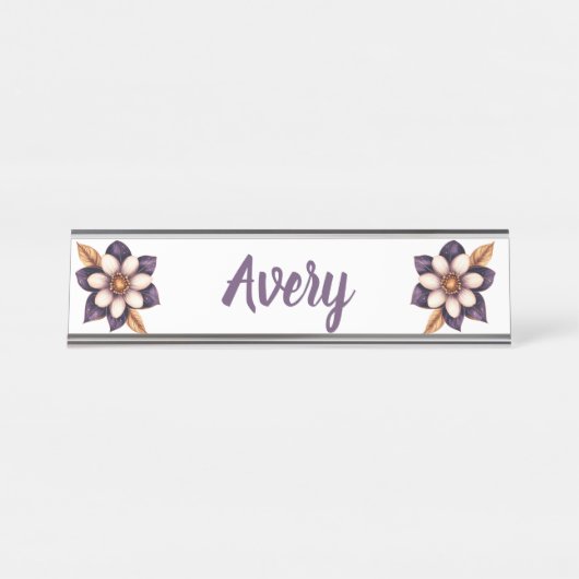 シックパープルクリームフローラ名 デスクネームプレート (正面)