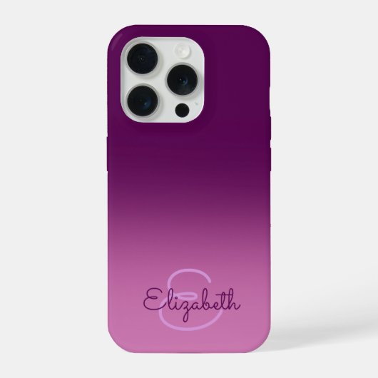 シックパープルグラデーションネームイニシャル文字モノグラム iPhoneケース (裏面)