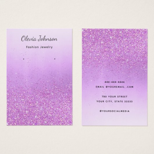 シックパープルグリッタージュエリーイヤリングディスプレイカード (正面&裏面)