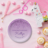 シックパープルグリッタードリップクラス卒業パーティー ペーパープレート (パーティー)