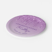 シックパープルグリッタードリップクラス卒業パーティー ペーパープレート (アングル)