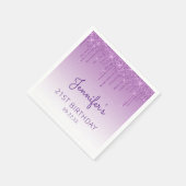 シックパープルグリッタードリップ21st誕生日パーティー スタンダードカクテルナプキン (角)