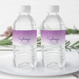 シックパープルグリッタードリップ21st誕生日パーティー ペットボトルラベル