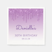 シックパープルグリッタードリップ30th誕生日パーティー スタンダードカクテルナプキン (正面)
