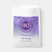 シックパープルグリッター点々のある&フレーム90誕生日 フェイバーバッグ (正面)