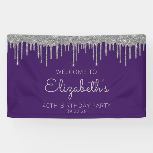 シックパープルシルバーグリッタードリップ40歳の誕生日 横断幕 (横)