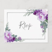 シックパープルシルバーフローラユーカリプトゥスウェディングRSVP ポストカード (正面)