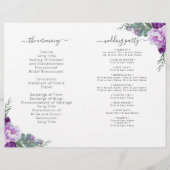 シックパープルシルバーフローラ折り畳み結婚式 プログラム (裏面)